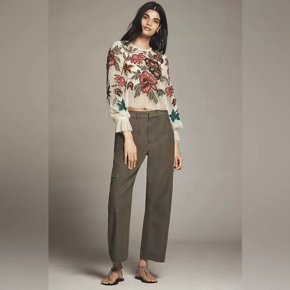 New Anthropologie The Layla Long-Sleeve Applique Embroidered Mesh Blouse sz M - Picture 4 of 8